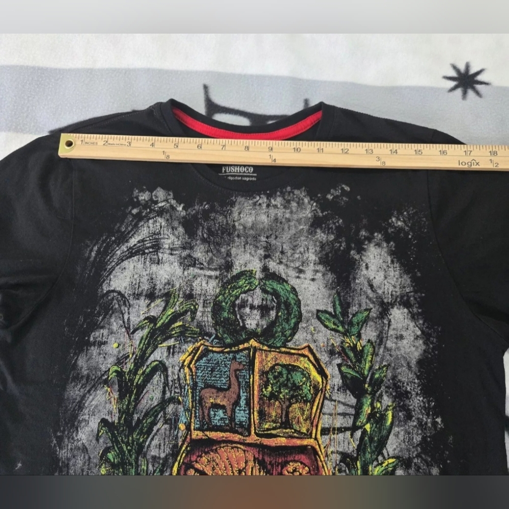 T-SHIRT MEN'S BLACK  PERÚ ESCUDO FUSHOCO 100% COTTON LARGE - Picture 11 of 11